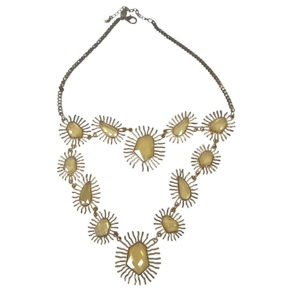 Sunburst‎ Statement Necklace With Faceted Yellow Gem Accents Gold Tone Adj Chain